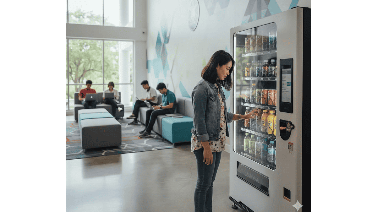 Employee using a smart vending machine in the office