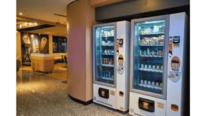 Snacks, drinks, and essentials in vending machine