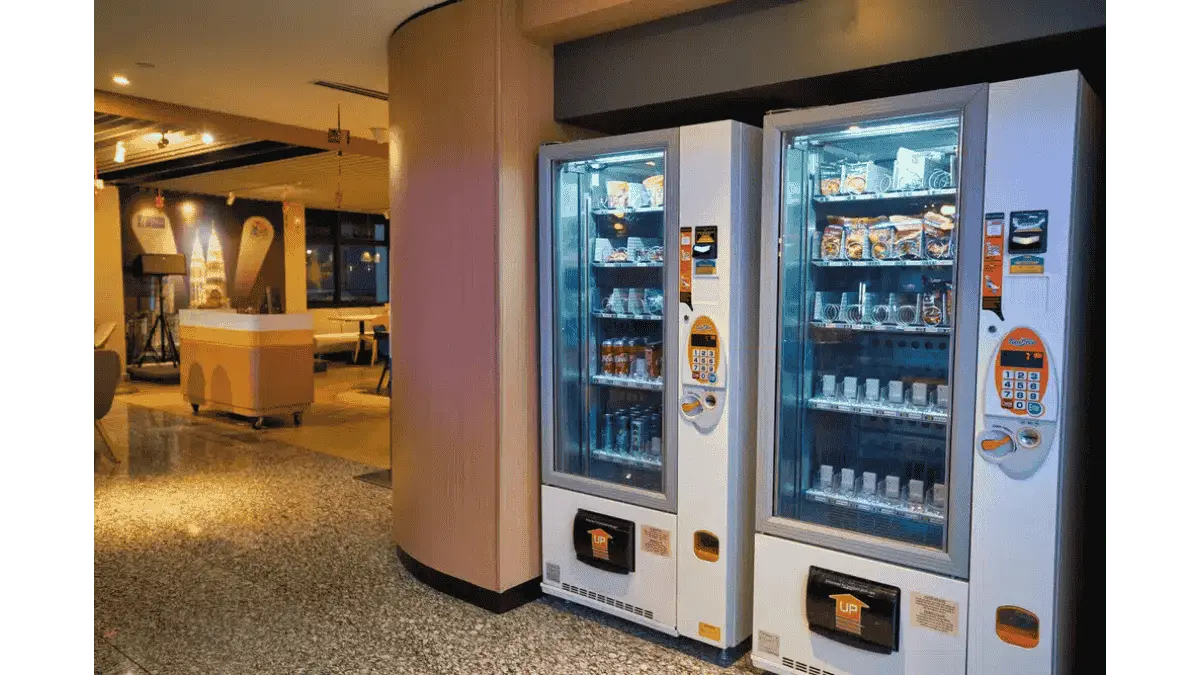 Snacks, drinks, and essentials in vending machine