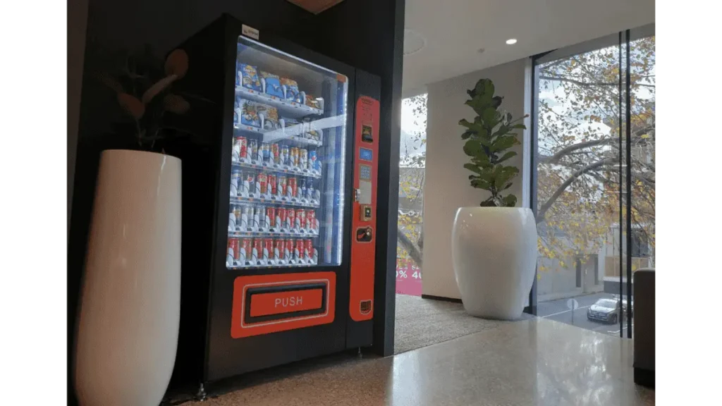 Vending machine in a hotel lobby
