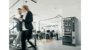 Office Vending Machine with employees in a modern Malaysian corporate office