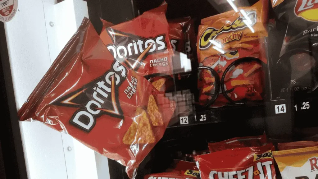 a pack of potato chips stuck in the vending machine