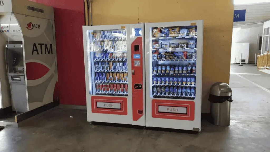 snacks and drinks combo vending machines beside ATM