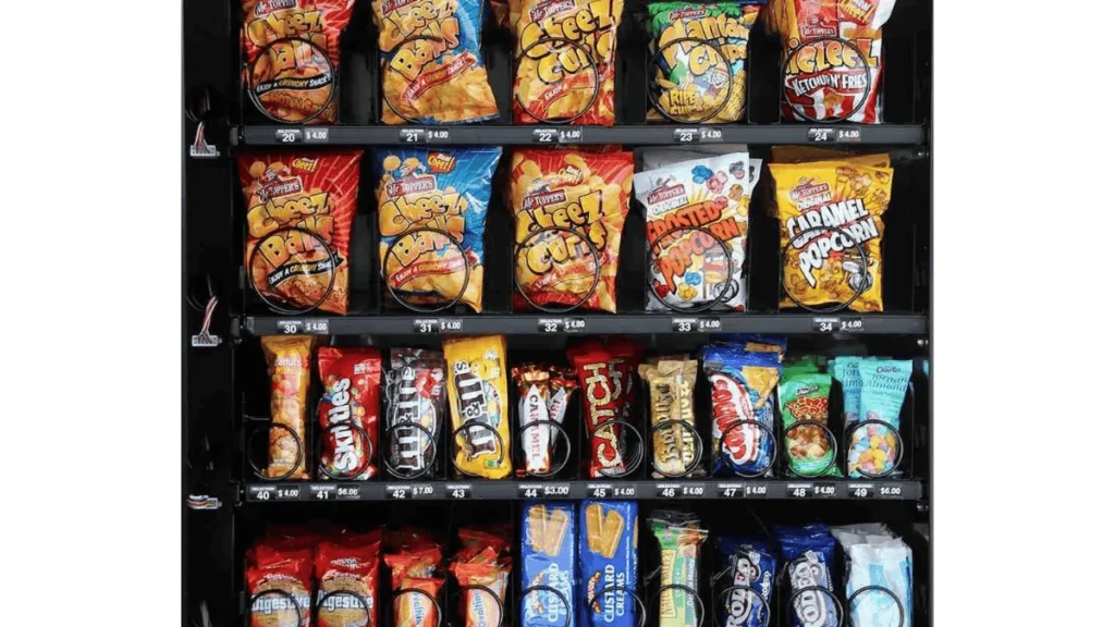 Office vending machine with diverse snack options