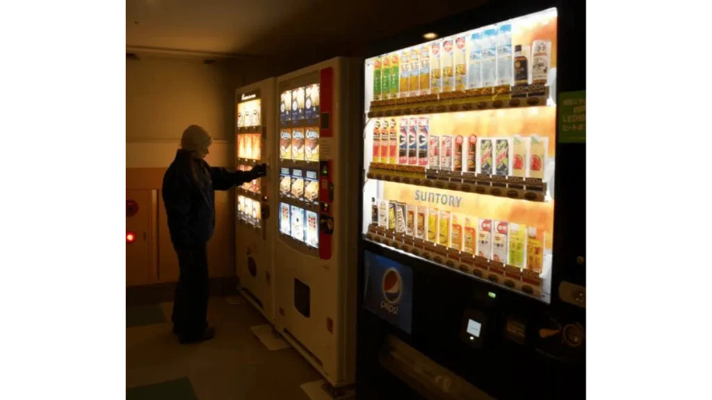 a girl purchasing drinks from vending machine