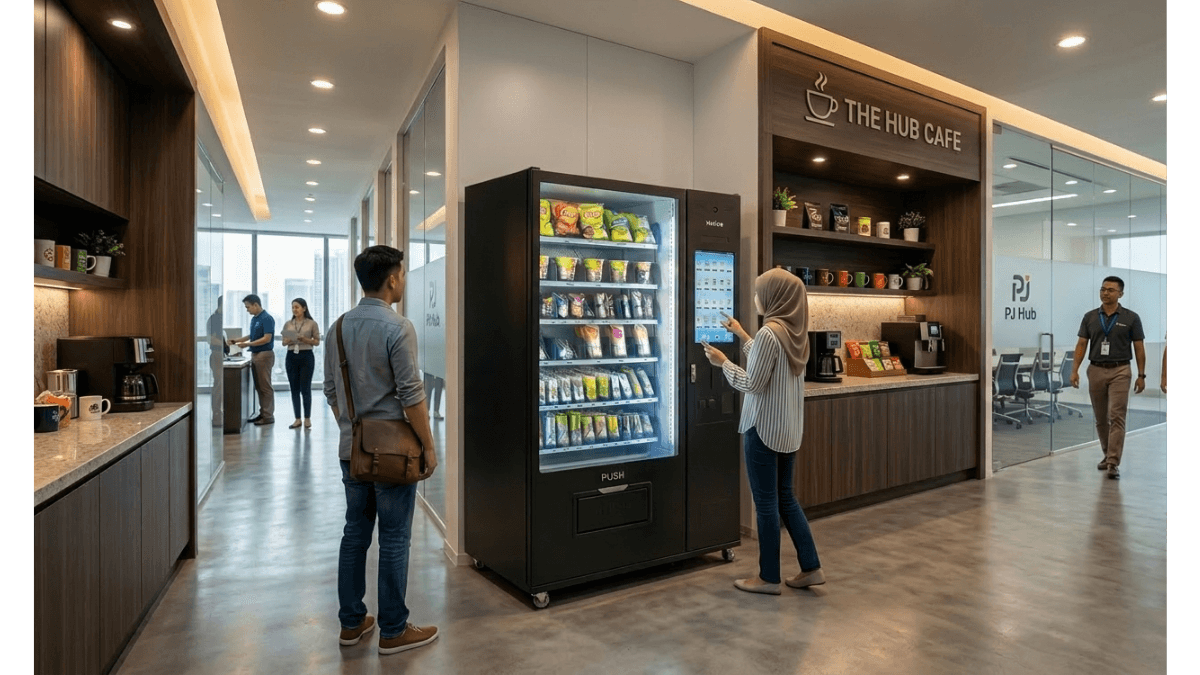 staff purchasing items from vending machine