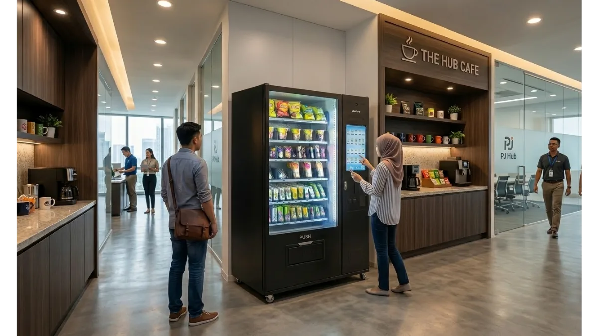 staff purchasing items from vending machine
